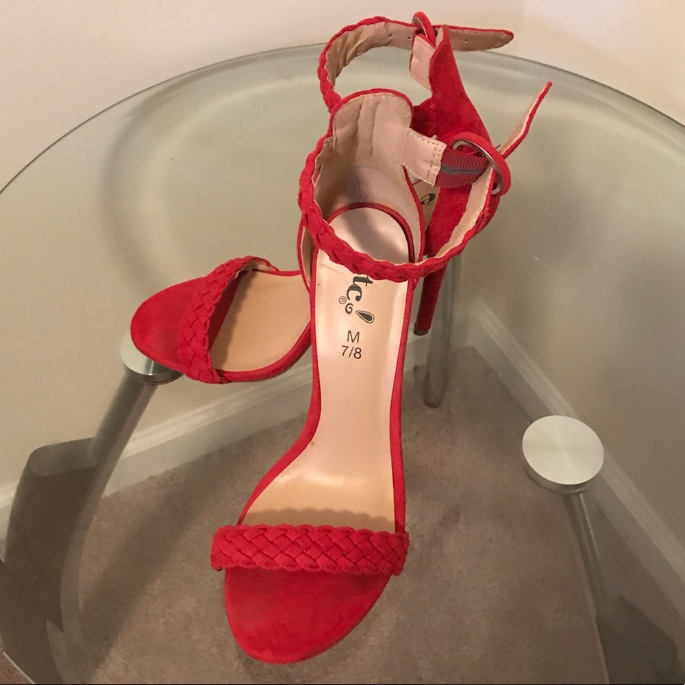 Braided Red Suede Heels